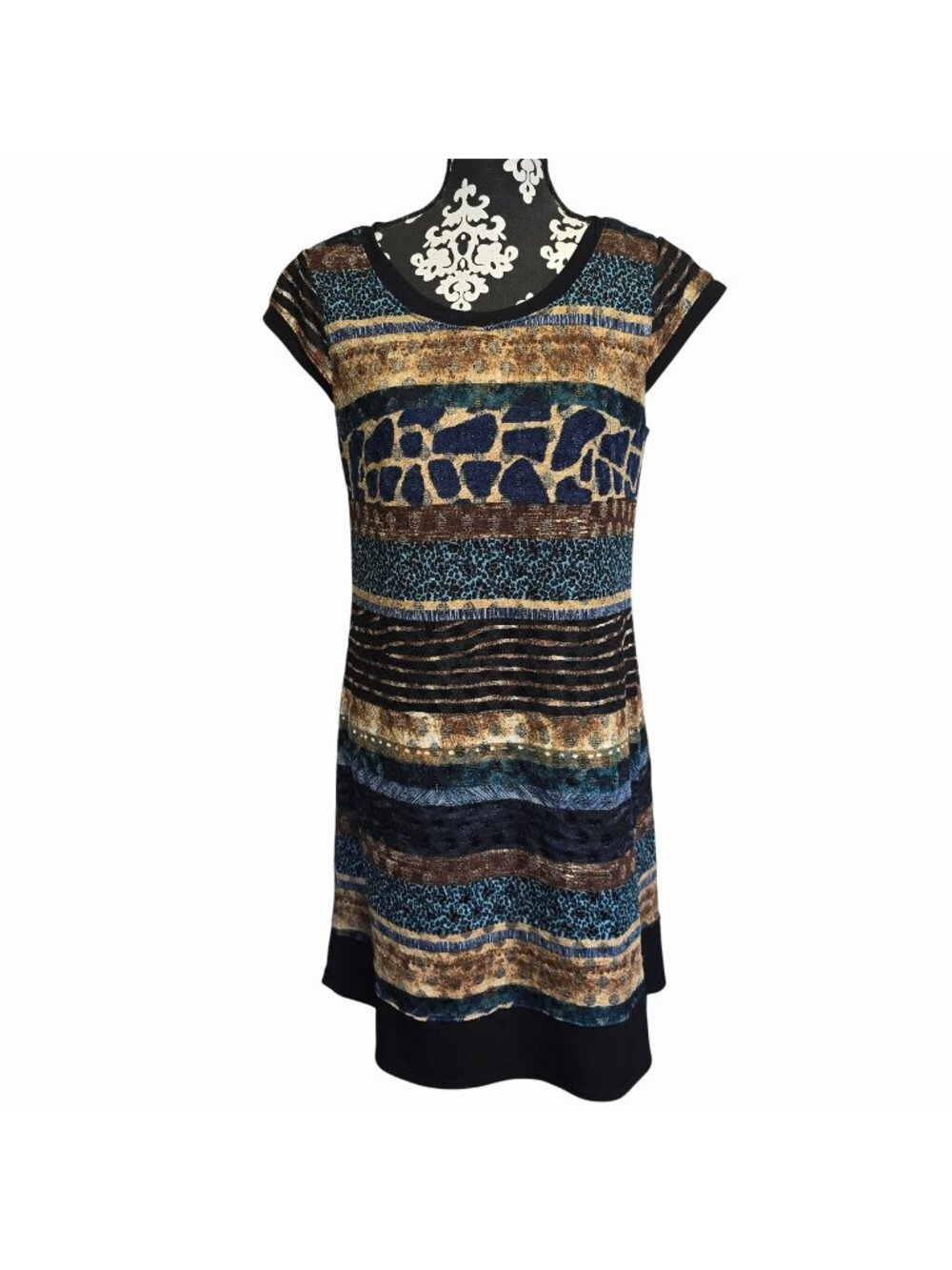Chris McLaughlin Size 10 Dress Animal Print Striped Design Short Sleeve Sheath